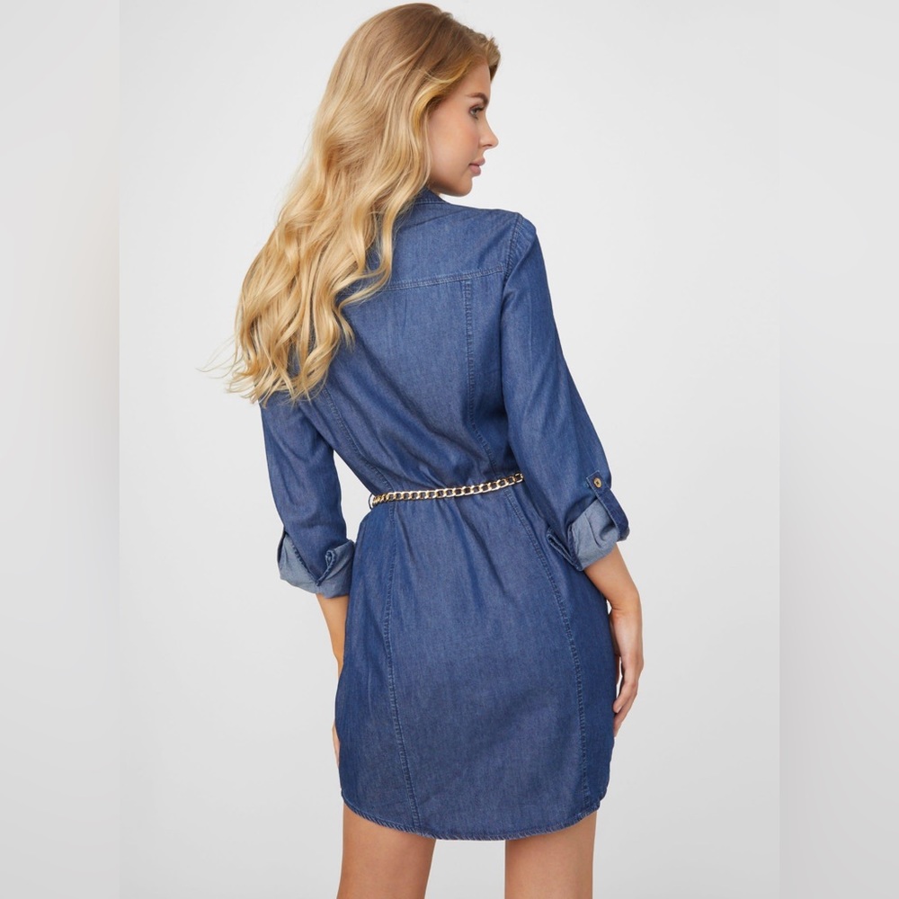 Belted Chambray Shirt Dress in Blue | Guess